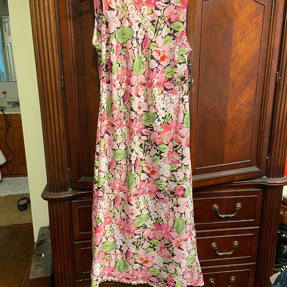 Y2K midi Floral Pink and Green Sleeveless Dress